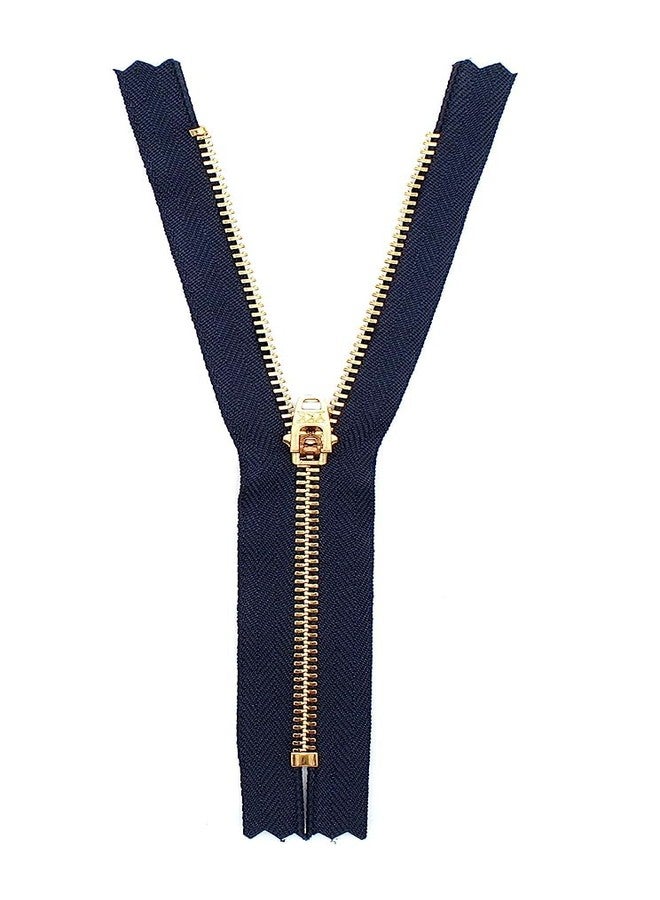 M Fabrics YKK Closed End Metal Zip for Jeans, Denim, Pockets Etc. (Golden Brass Tooth/Head) Pack of 1 Zipper Size - 8 Inch (20cm) - (Navy Blue) - Image 2